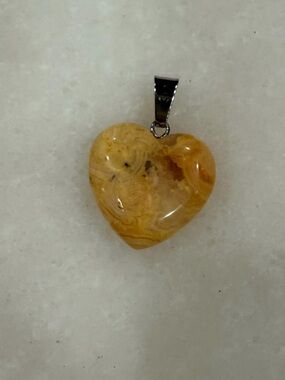 Hand Crafted Golden Yellow Crazy Lace Agate Heart Pendant
